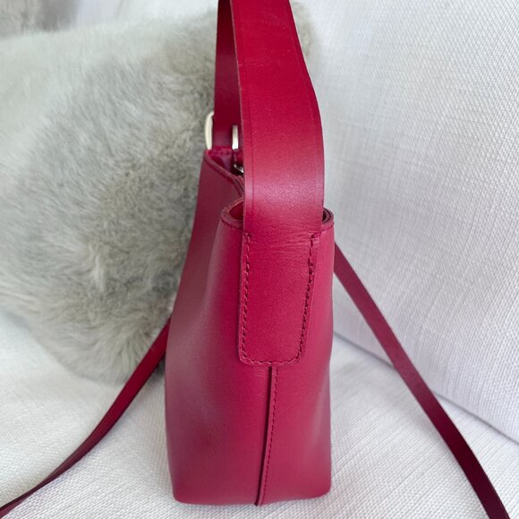 Madewell Essential Micro Bucket Bag Red Leather Mini Tote Crossbody - Picture 6 of 9